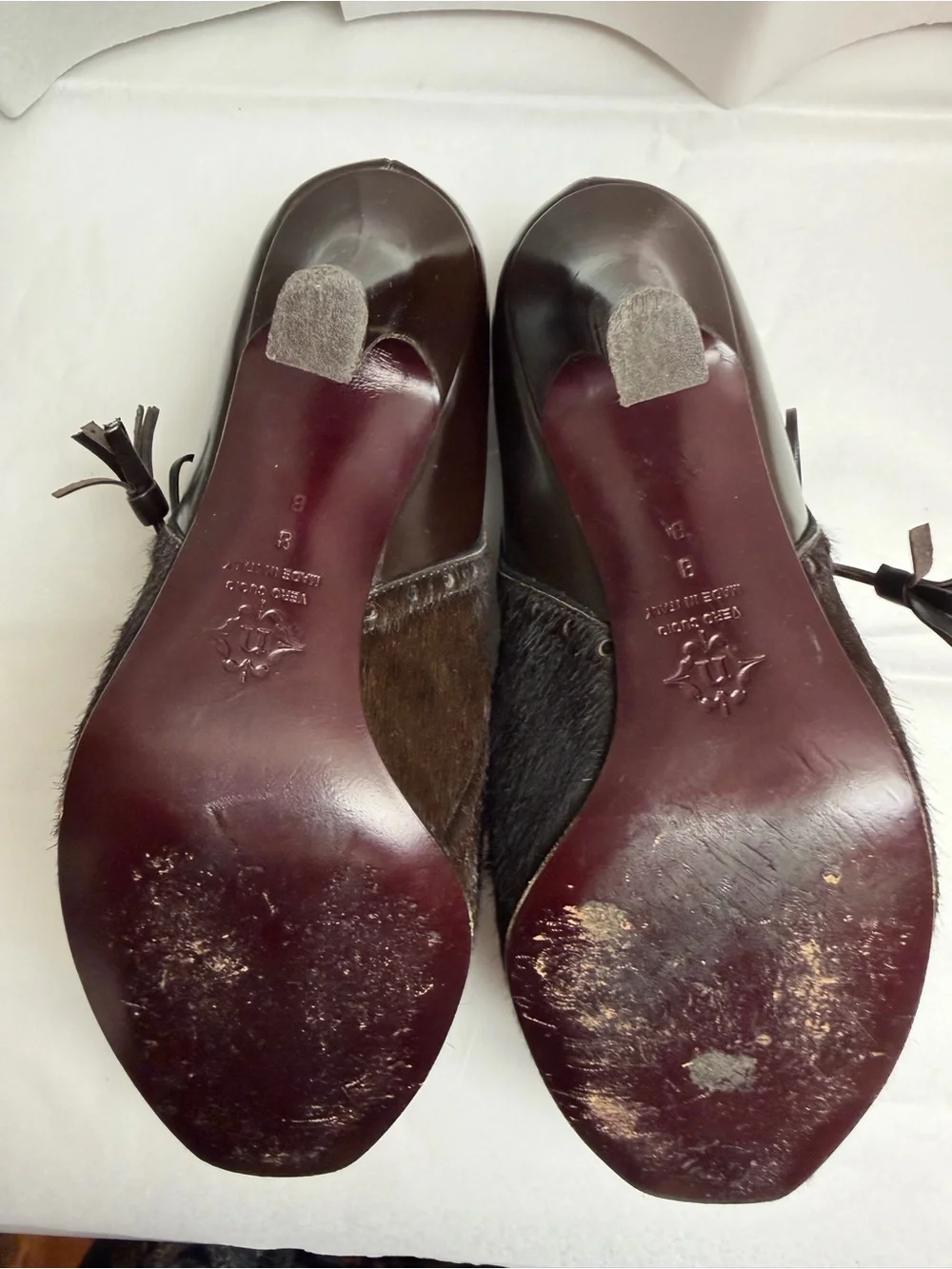 Nanette Lepore brown Fur & Leather Lace-Up Heels